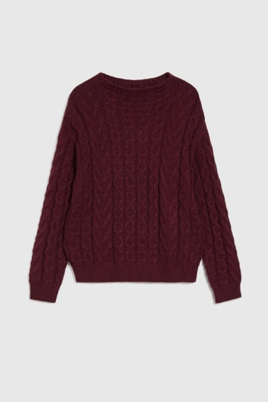 Sweter z ozdobym splotem burgundowy 