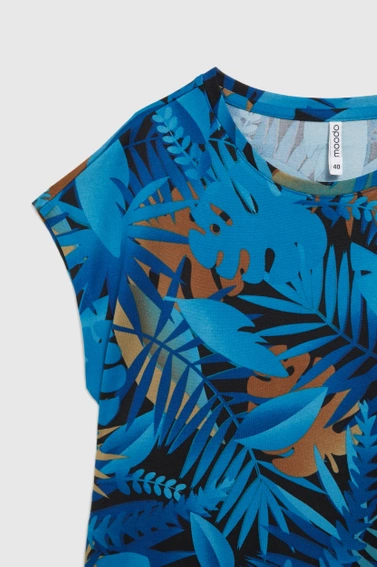 Bluzka z tropiklanym wzorem granatowa 