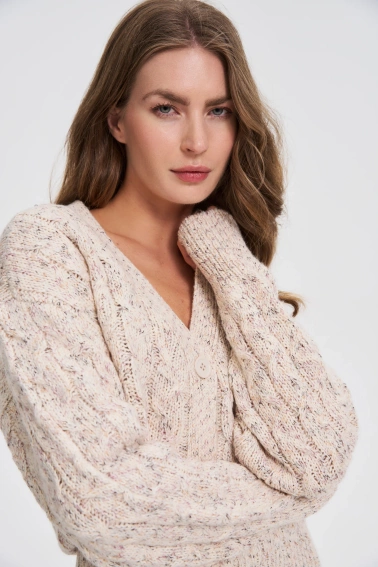 Kardigan z ozdobnym splotem beżowy
