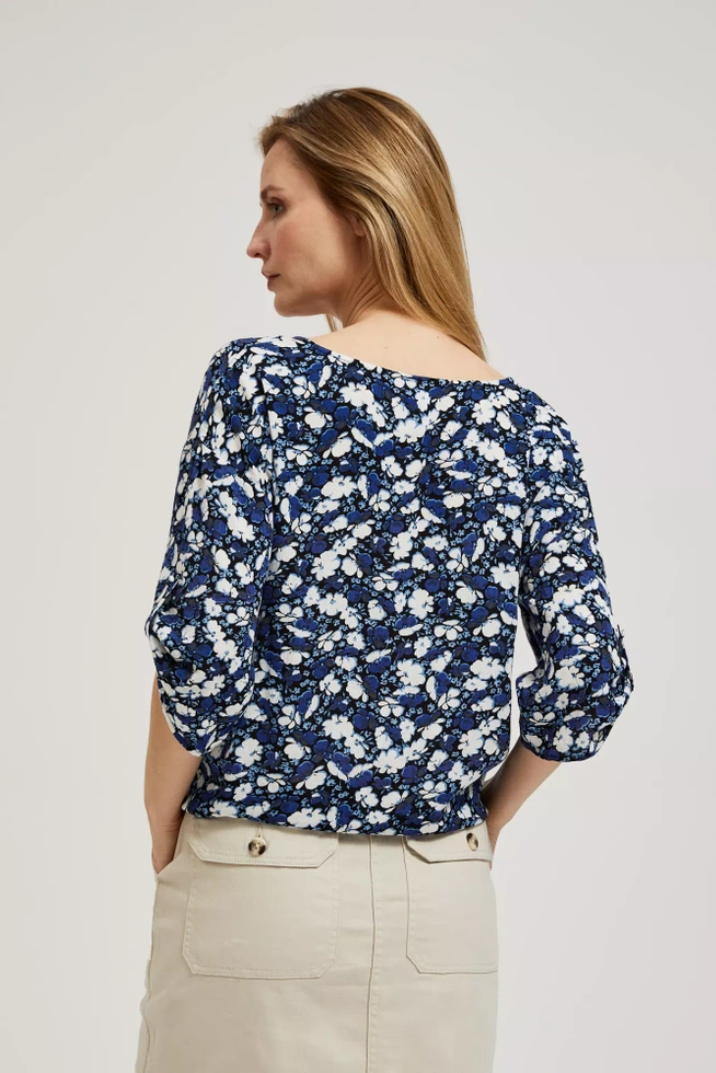 Koszula w kwiaty z wiązaniem niebieska