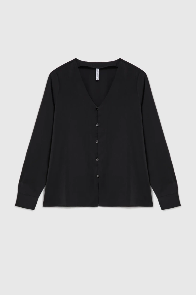 Gładka koszula z ozdobnymi guzikami czarna