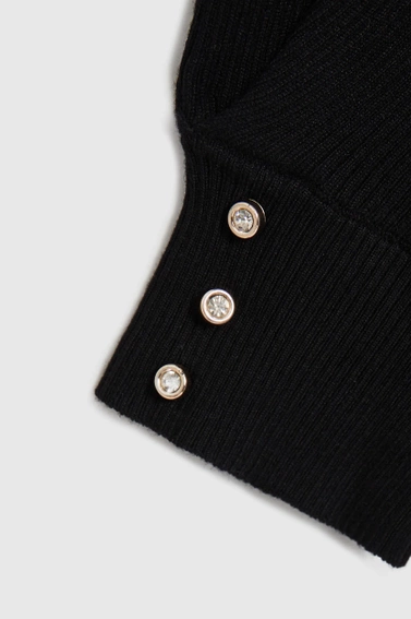 Prążkowany sweter z bufiastymi rękawami czarny