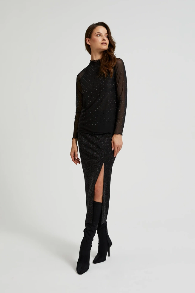 Bluzka z przezroczystymi rękawami czarna