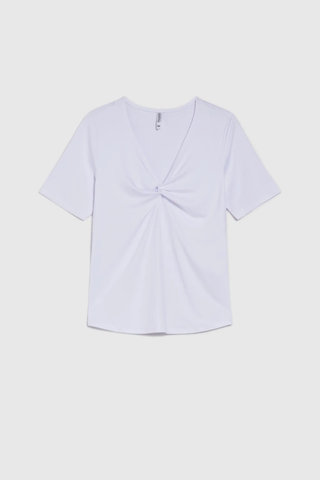 Bluzka z ozdobnym dekoltem biała