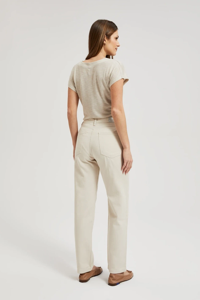 Bawełniane jeansy z prostą nogawką beżowe