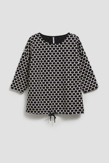 Bluzka z geometrycznym wzorem biało granatowa