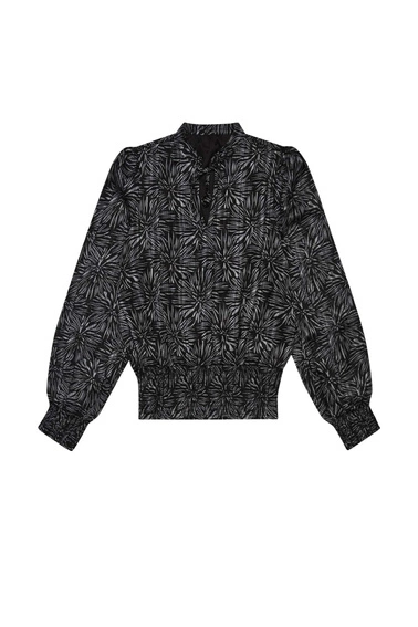 Koszula w roślinny wzór z bufiastymi rękawami czarna