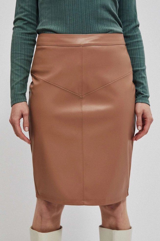 Spódnica z geometrycznym przeszyciem kawowa