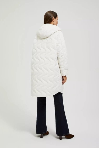 Długa pikowna kurtka z kapturem biała