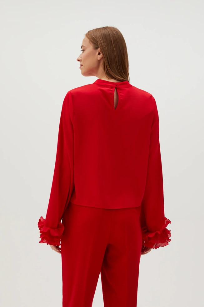 Koszula z falbanami na rękawach czerwona