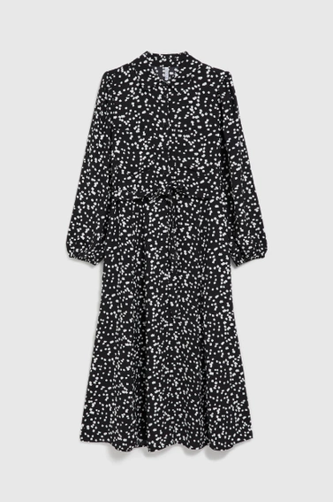Wzorzysta sukienka midi z długimi rękawami czarna 