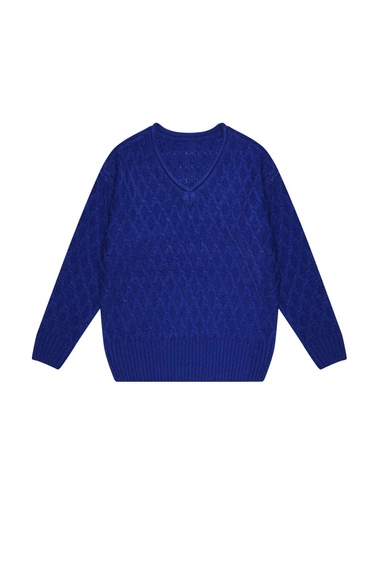 Sweter z ozdobnym splotem lazurowy