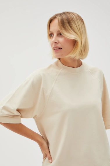 Gładka bluza oversize z krótkimi rękawami beżowa