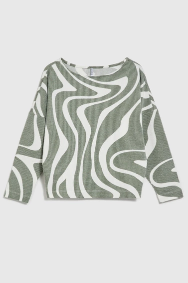 Bluza z geometrycznym wzorem i długimi rękawami oliwkowa