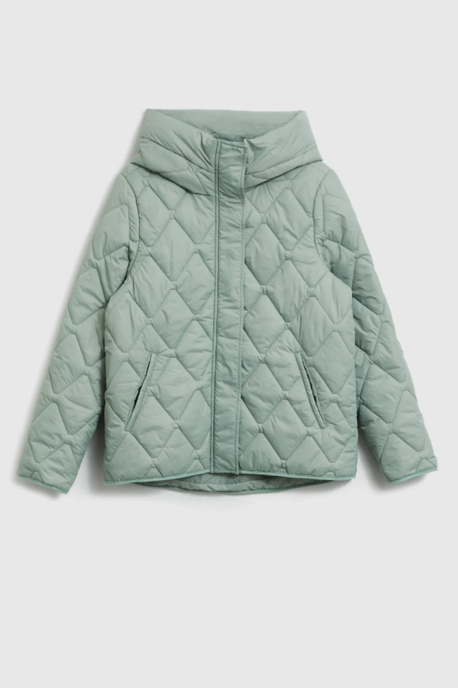 Pikowana kurtka z kapturem oliwkowa