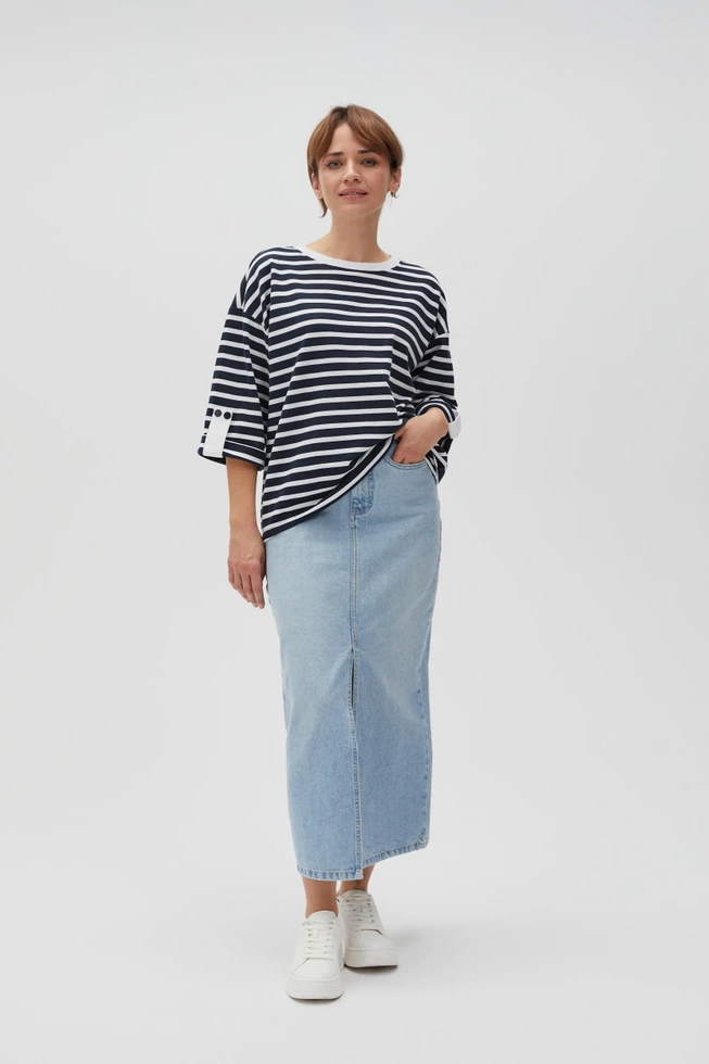 Bluza oversize w paski z szerokimi rękawami granatowa