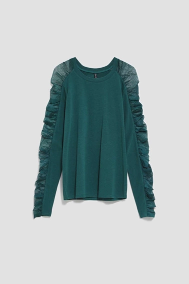 Bluzka z transparentnymi rękawami szmaragdowa