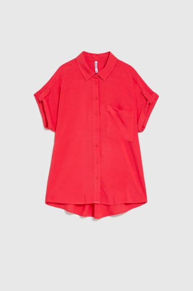 Koszula z kieszonką i kołnierzykiem czerwona