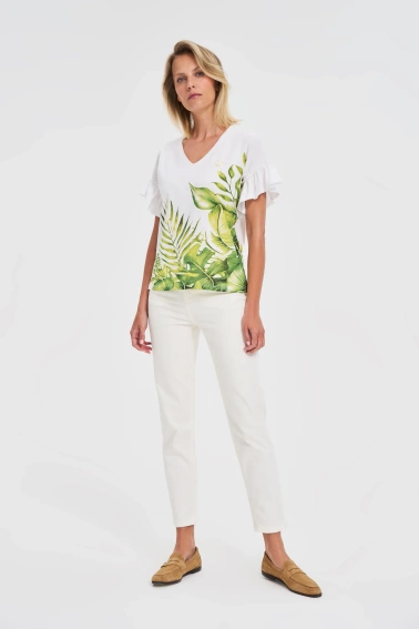 Bawełniana bluzka z falbaną na rękawach biała