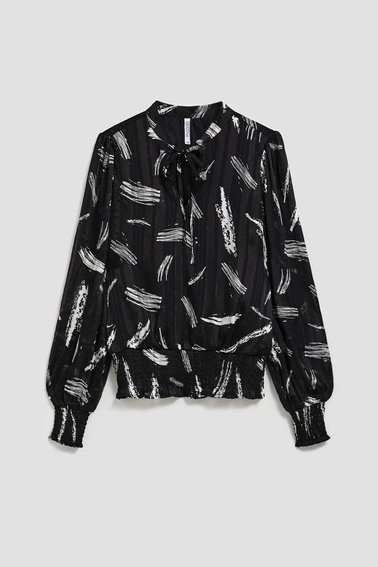 Koszula z wiązanym dekoltem czarna