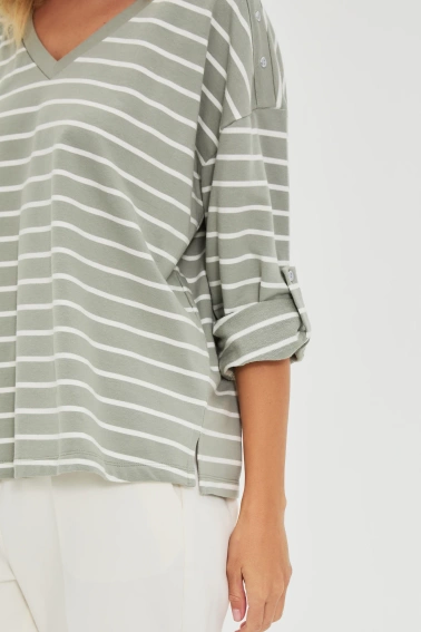 Bluza w paski oliwkowa