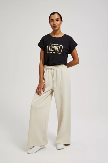 T-shirt z napisem i krótkimi rękawami czarny 