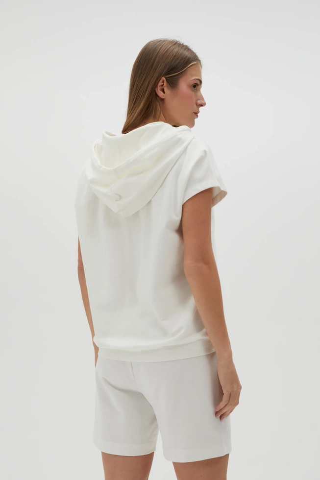 Bluza z kapturem i krótkimi rękawami biała
