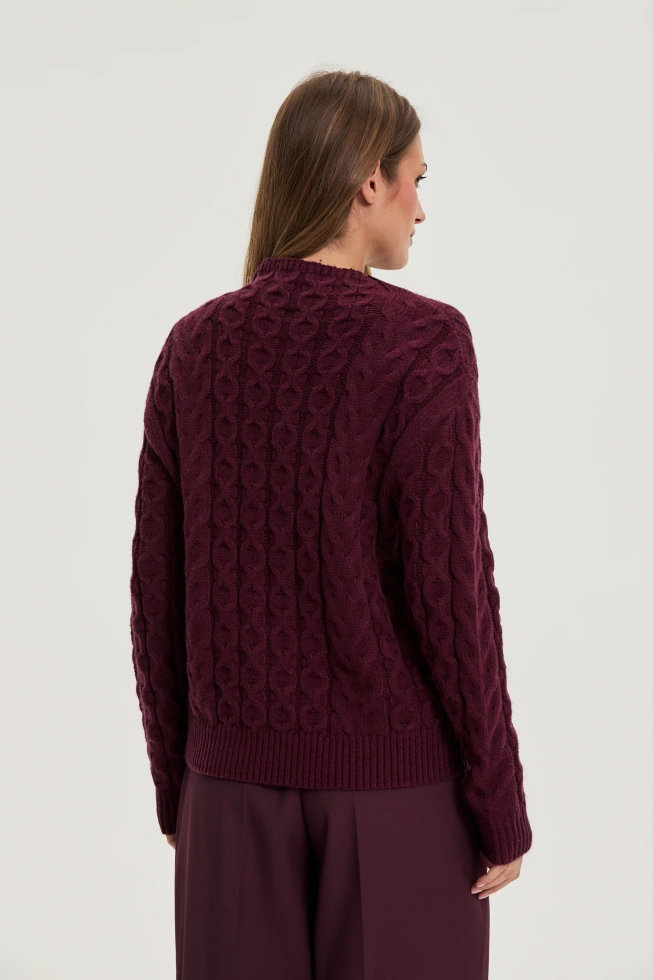 Sweter z ozdobym splotem burgundowy