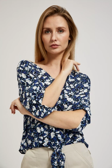 Koszula w kwiaty z wiązaniem niebieska 