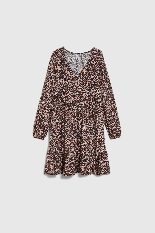 Sukienka w panterkę z falbaną czarna