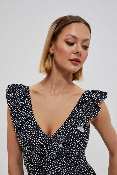 Jednoczęściowy strój kąpielowy z ozdobnym dekoltem  czarny