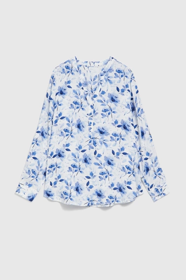 Koszula z nadrukiem kwiatów i długimi rękawami biała 