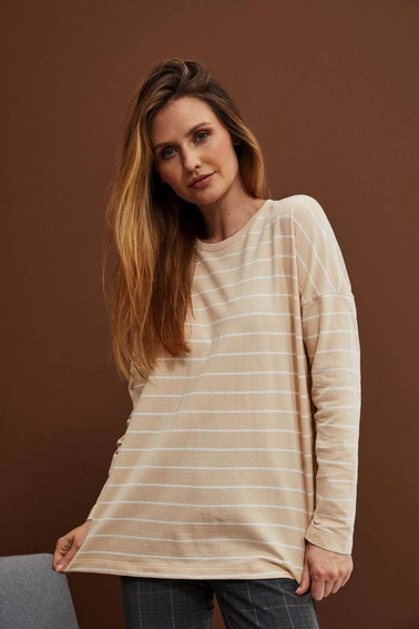 Bluza w paski beżowa