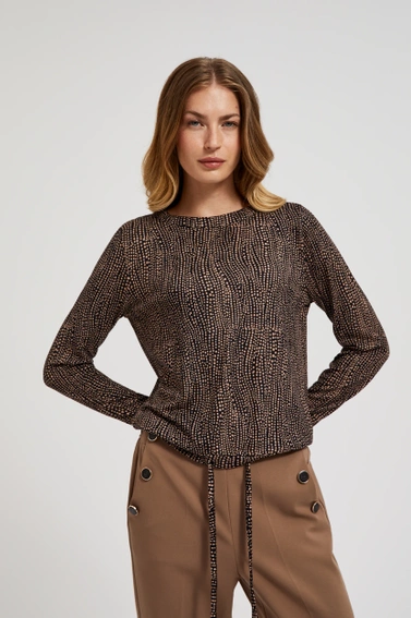 Wzorzysty sweter z wiązaniem w pasie czarny 