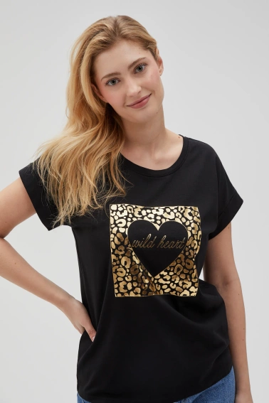 T-shirt z nadrukiem i napisem czarny