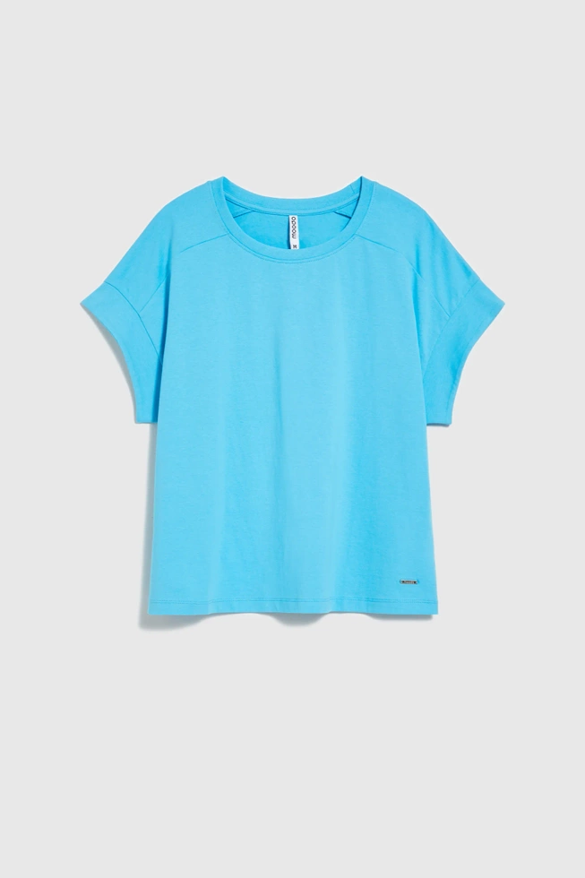 Gładka bluzka z okrągłym dekoltem turkusowa