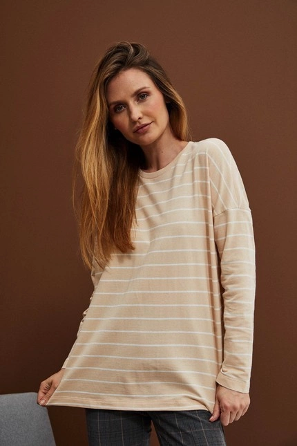 Bluza w paski beżowa
