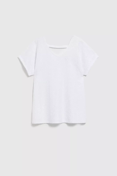 Ażurowa bluzka z dekoltem w serek biała 