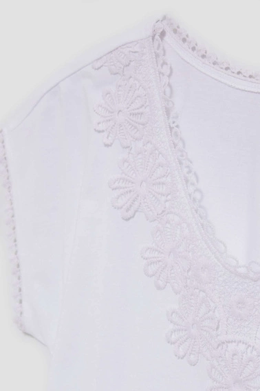 Bawełniana bluzka z koronką biała