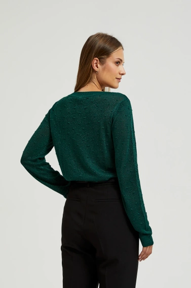 Sweter z długimi rękawami ozdobiony metaliczną nitką zielony