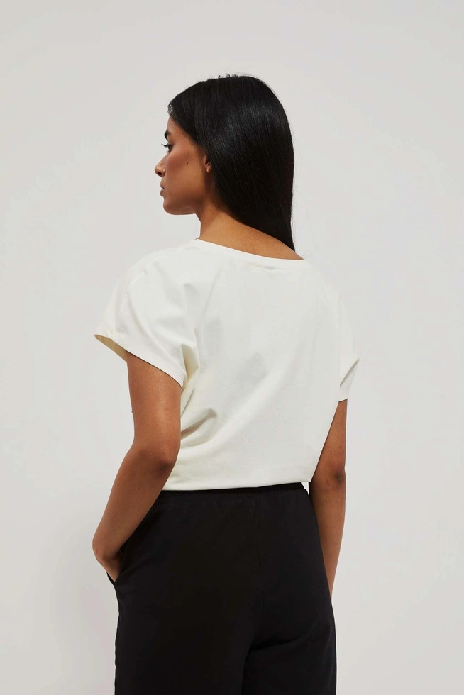 T-shirt z roślinnym nadrukiem perłowy