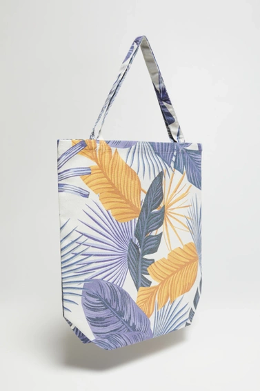 Bawełniana torba z wzorem liści biała
