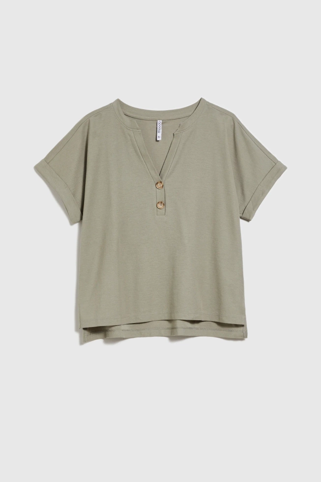 Bluzka z guzikami na dekolcie oliwkowa