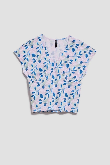 T-shirt z dekoltem w serek wielokolorowy