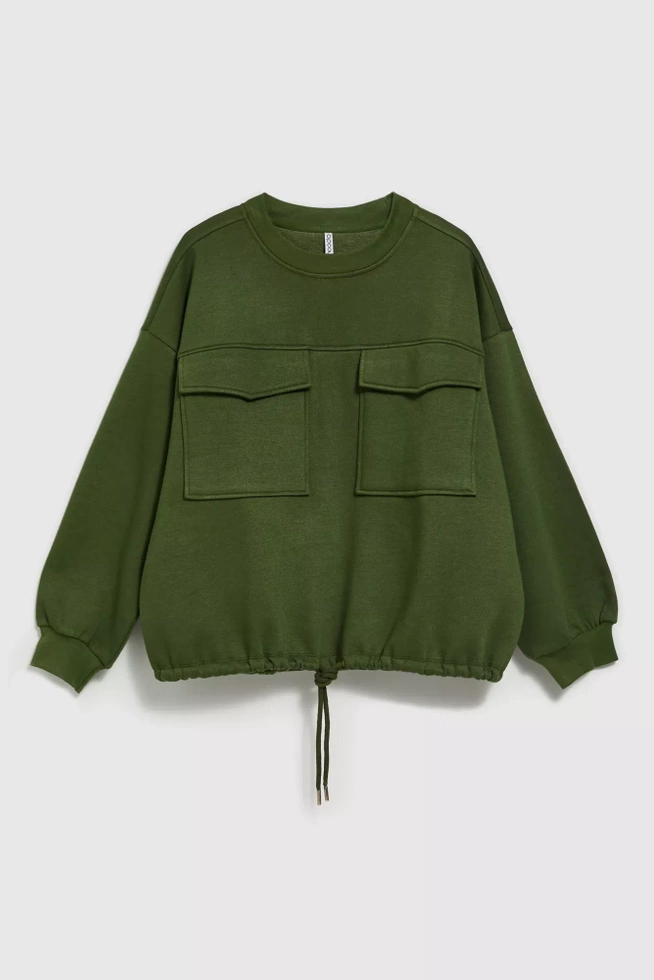 Bluza z dużymi kieszeniami i wiązaniem w pasie khaki