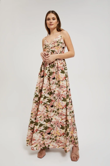 Sukienka maxi na ramiączka z kwiatowym wzorem różowa