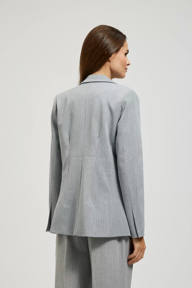 Marynarka jednorzędowa w delikatne paski szara