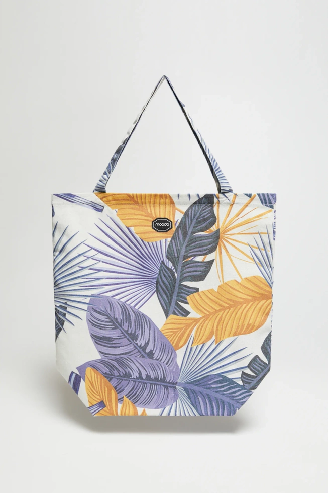 Bawełniana torba z wzorem liści biała