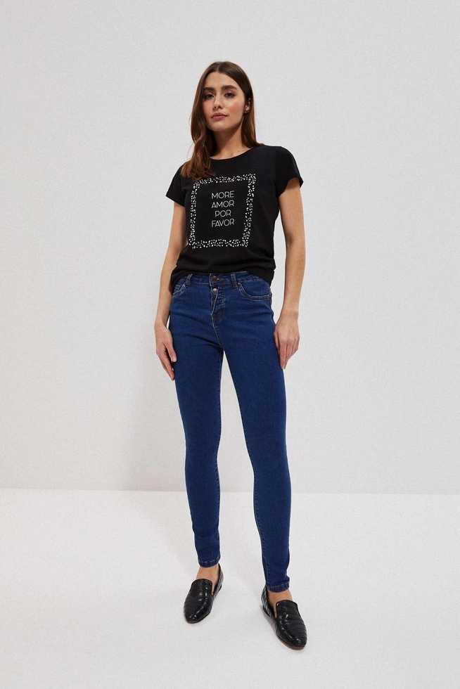 Jeansy push up z guzikami ciemnoniebieskie