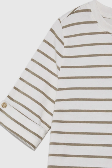 Bluzka w paski z okrągłym dekoltem oliwkowa